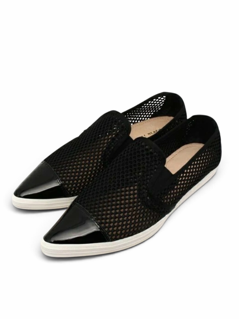 ALL BLACK Black Mesh Patent Leather Slip On Sneakers Size 7.5 with Box